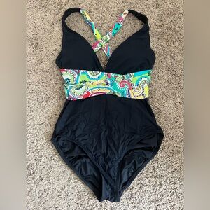 Anne Cole Black and Paisley One-Piece Swimsuit